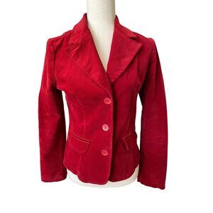 Vintage Y2K Velvet‎ Red Blazer Fitted Jacket Small Agaci Holidays Christmas READ